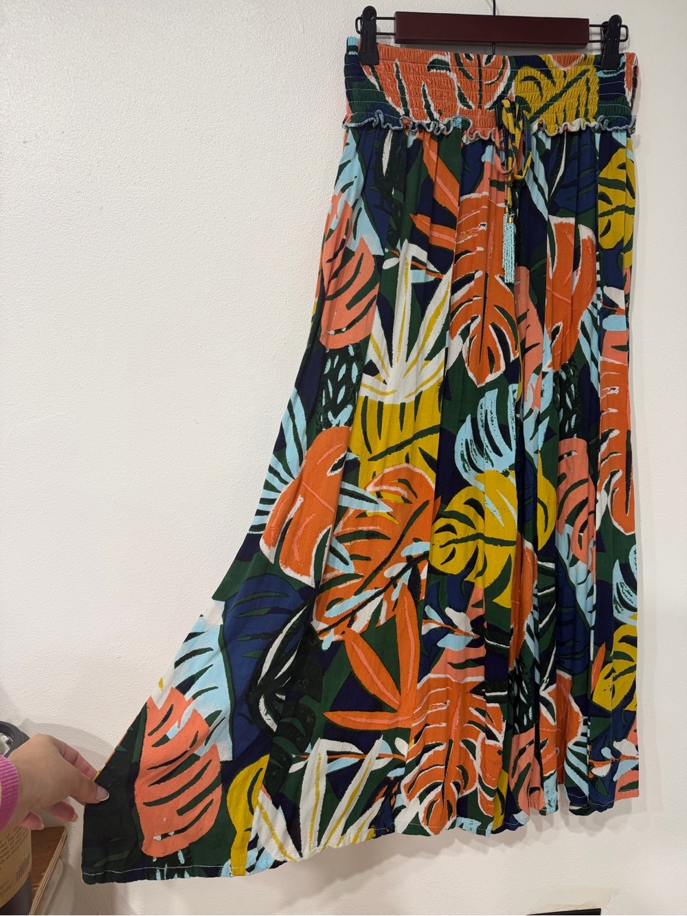 True Destinations Tropical Wide Leg Palazzo Pants Smocked Waist Beach Resortwear